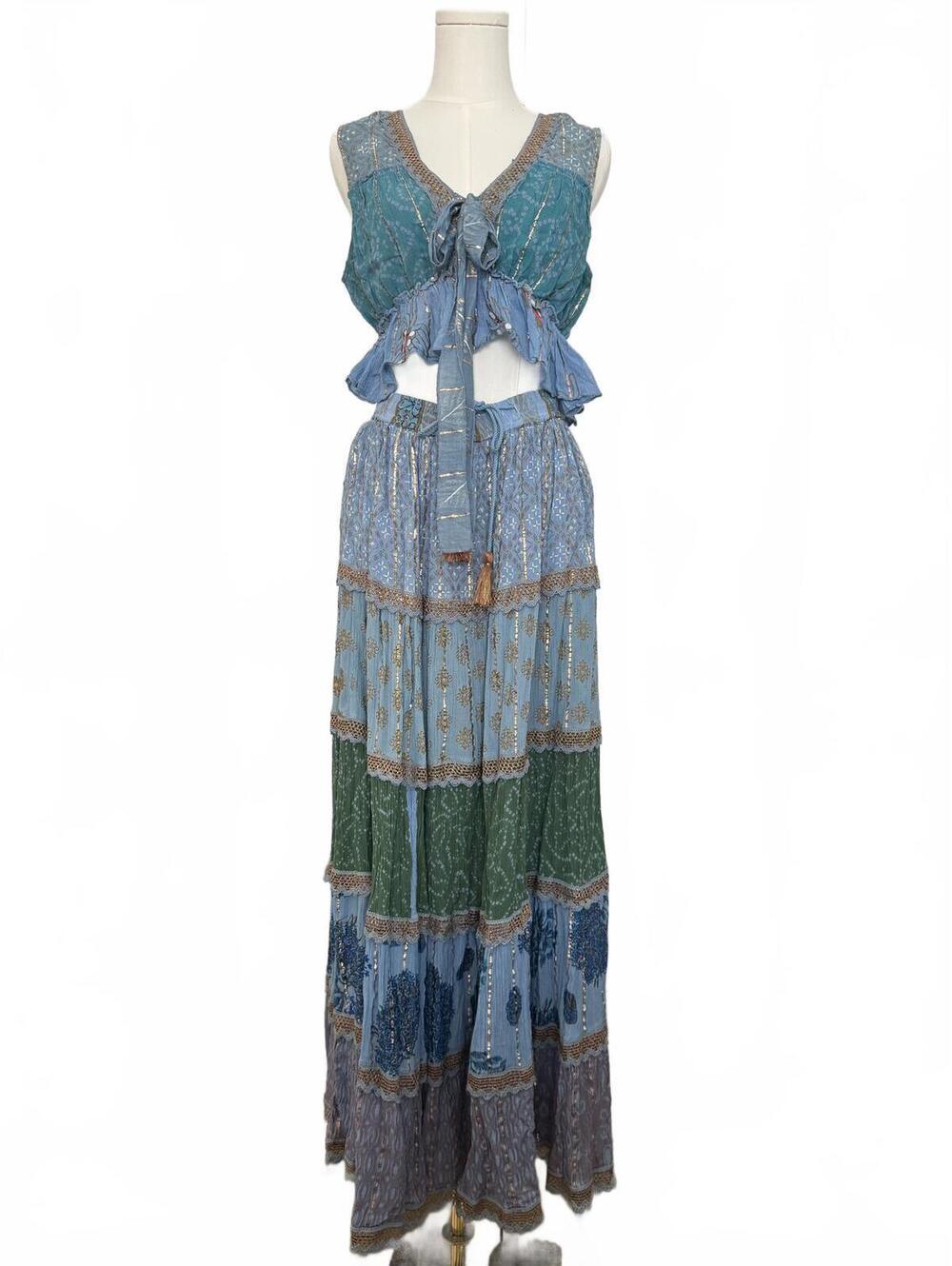 Ananta One Size Boho Two-Piece Set Tie-Front Crop Top and Maxi Skirt - NWT